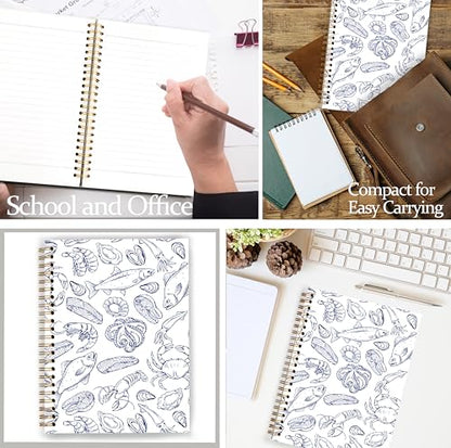 Coastal Beach Notebook, Ocean Lover Gifts, Navy Blue Nautical Seafood Journal for Office Supplies, Coastal Ocean Marine Life Spiral Notebook Journal 5.5x8.3 - color: Color 10
