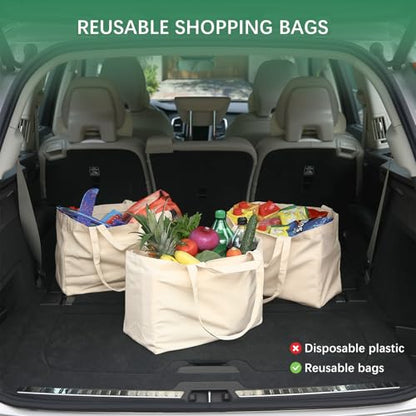OKBA 5PCS Reusable Grocery Bags with Long Shoulder Straps and Short Handles,Inside Pocket.Large Canvas Shopping Bag
