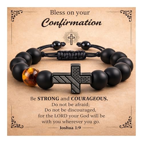 Christian Cross Bracelet Gift for Men Boys Adjustable Beaded Cross Bracelet Religious Jewelry with Message Card for Communion Baptism Confirmation Easter - style: American Flag Confirmation