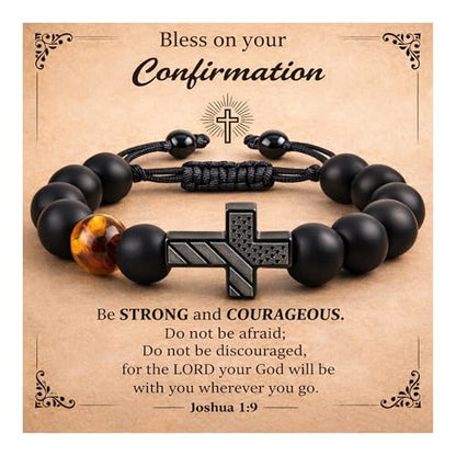 Christian Cross Bracelet Gift for Men Boys Adjustable Beaded Cross Bracelet Religious Jewelry with Message Card for Communion Baptism Confirmation Easter - style: American Flag Confirmation