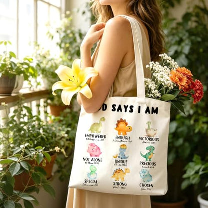 Inspirational Christian Dinosaur Tote Bag Reusable