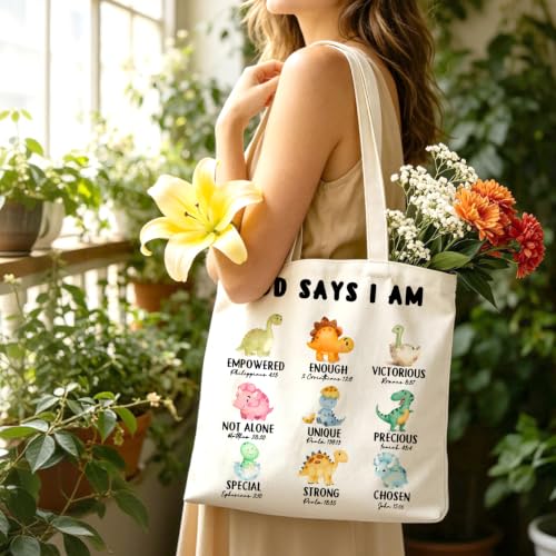 Inspirational Christian Dinosaur Tote Bag Reusable