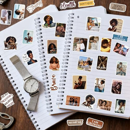 50 Pcs Black Girl Stickers Motivational Affirmation Decals - style: Black Women Brown