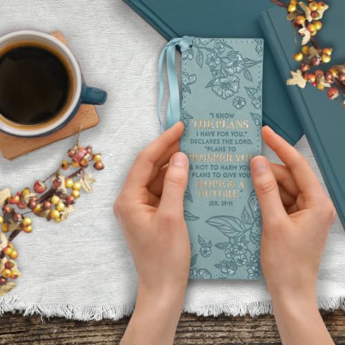 Christian Art Gifts Faux Leather Scripture Bookmark: Jeremiah 29:11 - color: Light Teal - Know/Plans