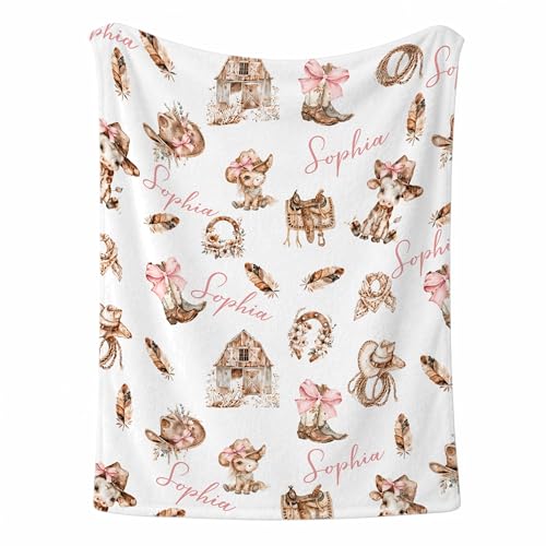 Personalized Cowgirl Name Floral Girl Blanet, Rustic Barn Cowgirl Pattern Design, Custom Name Toddler Kids Throw Blanket, Farm Nursery Decor, Baby Girl Gift - color: Cowgirl Name Floral Girl Blanet