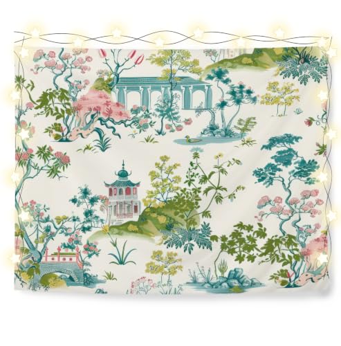 Elpwk Green and Blue Chinoiserie Tapestry Wall Decor 50x60 Inch - color: Green and blue