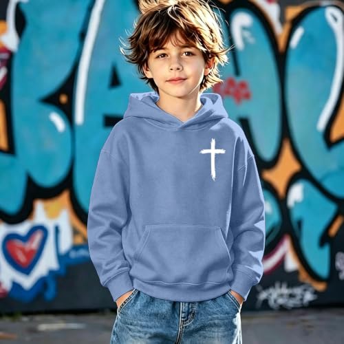 Boys Christian Jesus Hoodie Kids Faith Bible Verse Sweatshirt - color: Blue, size: 11-12 Years