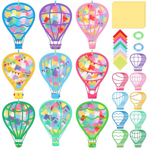 Renbuzhu 48PCS Back to School Crafts: Paper Hot Air Balloon Suncatchers DIY Kits, Summer Window Stained Glass Effect Art Supplies - style: hot air balloon