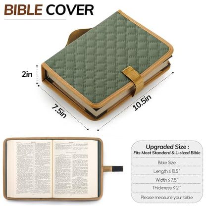Large Bible Bag with Bible Cover Case for Women Quilted Church Tote Bags for Bible Study, Adjustable Shoulder Strap - color: Green
