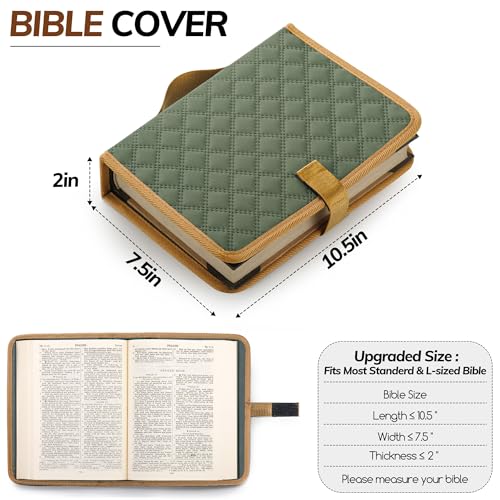 Large Bible Bag with Bible Cover Case for Women, Quilted Church Tote Bag with Bible Study Supplies, Shoulder Strap, Waterproof Material, Easy to Clean, Christian Gift for Bible Lovers - color: Green