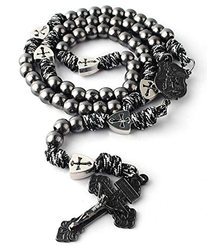 HanlinCC Catholic Rosary Paracord Large Metal Beads St.Michael Medal Men - style: Gun Black St.Michael Paracord Rosary
