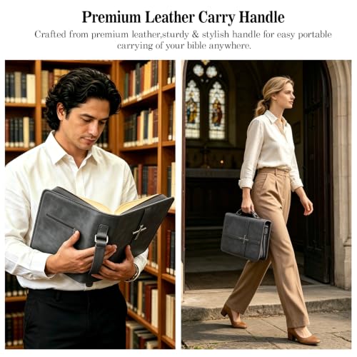 Vegan Leather Bible Case, Bible Bag with Magnetic Bookmark,Bible Cover Case - color: Black