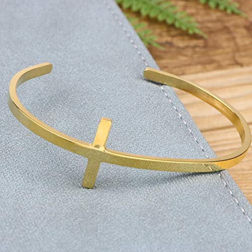 Memgift 𝐂𝐫𝐨𝐬𝐬 𝐁𝐫𝐚𝐜𝐞𝐥𝐞𝐭 Religious Cuff Bangle 𝐁𝐢𝐛𝐥𝐞 𝐕𝐞𝐫𝐬𝐞 Christian Gifts Jewelry for 𝐖𝐨𝐦𝐞𝐧 - style: Gold blank cross cuff