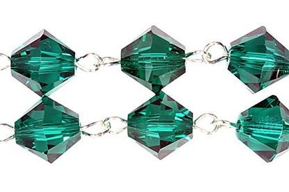 Catholic Prayer Rosary Created with Swarovski® Crystals-Glass-Silver-Gold - color: Emerald - May - SILVER