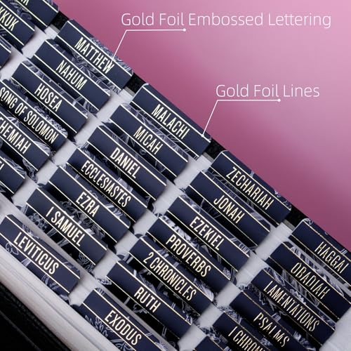 UPAFEXXI-Bible Tabs for Women and Men, 3D Gold Foil Embossed Lettering - color: Navy Blue