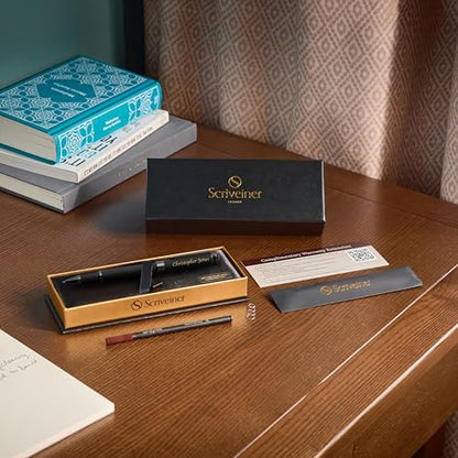 Scriveiner All Black Rollerball Pen - Stunning Luxury All Metal Matt Black Pen, Schmidt Ink Refill, Best Roller Ball Gift Set for Men & Women, Professional, Executive Office, Custom Name Engraving - color: AllBlack (Personalized)