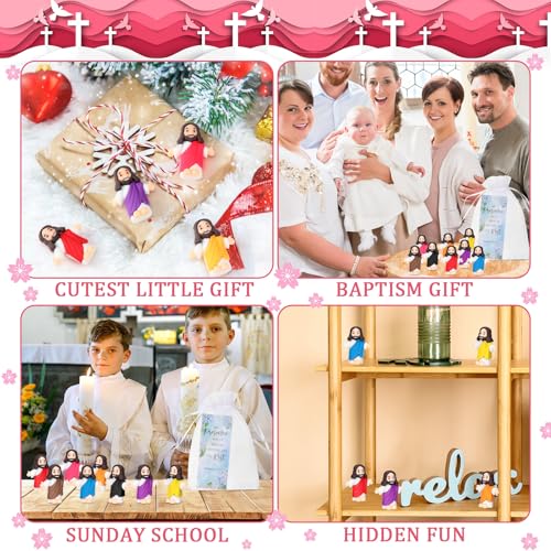 Barydat 100 Sets Mini Jesus Figurines Bulk Easter Gift Little Jesus Figures Tiny Toys Christ Savior Doll with Cards Bags for Religious Party Favors Sunday School Baptism Gift(Floral Style) - style: Floral Style