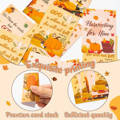 BeYumi Fall Religious Prayer Cards - 200Pcs Fall Pocket Wallet Cards Bulk with Bible Verses Corss Inspirational Words Faith Prayer Card for Gifts Autumn Party Sunday School Church Holiday Decoration - style: Fall
