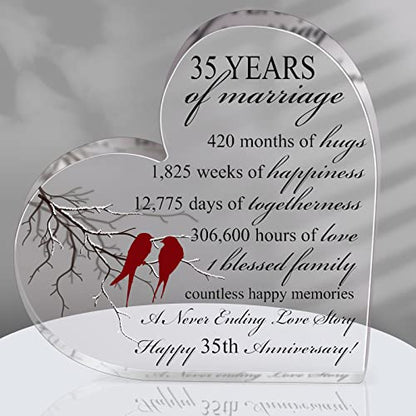 Qunclay 35th Marriage Gift for Parents Couple 35 Years Wedding Anniversary Souvenir Heart Marriage Keepsake Wedding Anniversarys Decorations for Women Men Mom Husband Wife He She Friend Grandparents - style: 35th