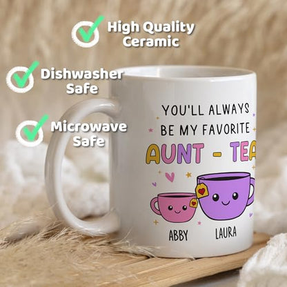 Custom Gifts For Aunt, Auntie - My Favorite Aunt-tea Gift, Funny Best Aunty Mug with Custom Name - Perfect Birthday, Christmas Gifts For Auntie From Niece, Nephew - color: Auntea Customizable