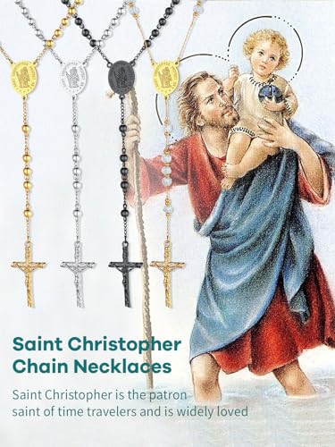 Supcare Rosary for Men Women Catholic Necklace Rosary Beads Customized - color: E01-Christopher Silver