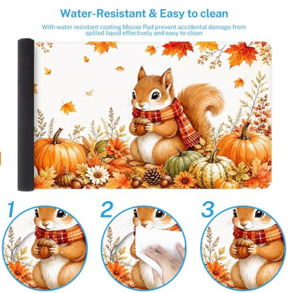 Britimes Large Mouse Pad, Mouse Pad, 31.5 x 15.7 Inch, Fall Woodland - color: Squirrel Hedgehog Pumpkin