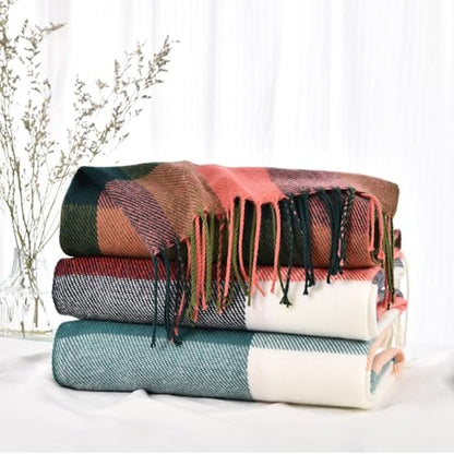 Clothirily Womens Winter Scarf, Oversized Long Blanket Plaid Shawl Wrap - color: Red Green Lattice