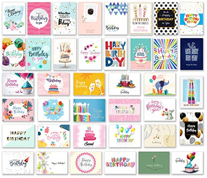 120 Unique Birthday Cards Bulk for Business, Office and Individuals, 5X7 Inch prefolded with Multicolor Envelopes, Stickers and Perpetual Birthday Calendar, Greeting Cards with Short Messages Inside