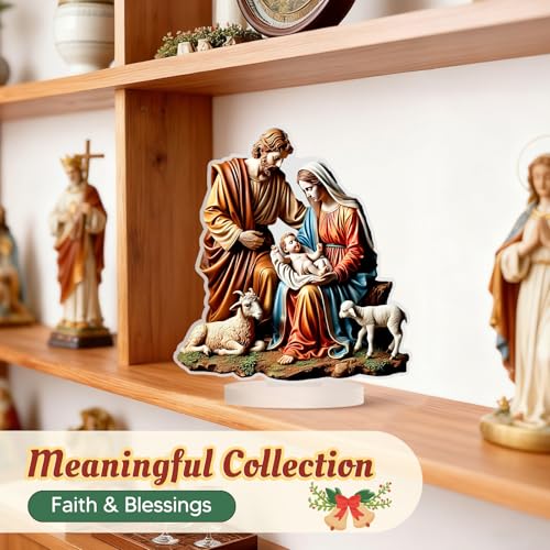 Menolana Virgin Mary and Jesus Statue 2D Acrylic Jesus Figurine Religious Holy Family Statues for Living Room Bedroom Home Tabletop Decor