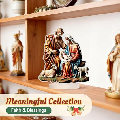 Menolana Virgin Mary and Jesus Statue 2D Acrylic Jesus Figurine Religious Holy Family Statues for Living Room Bedroom Home Tabletop Decor