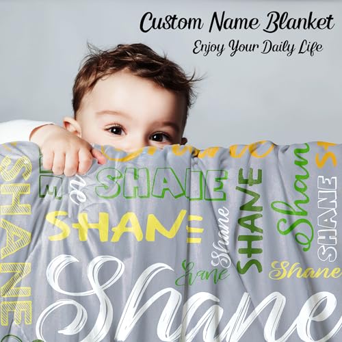 Custom Name Blanket for Baby Boys Girls, Personalized Baby Name Throws Blankets, Customize Blanket Gifts for Kids Newborn Men Women - color: Design 02-grey