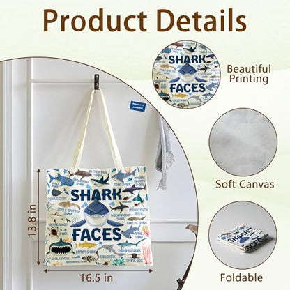 Tote Bag For Women Man, Reusable Work Shopping Grocery Shoulder Bags - style: Shark