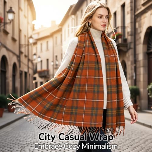 Loritta Winter Scarf for Women, Long Plaid Shawl Wraps Scarves Gifts - color: U-orange Dark Green Lattice