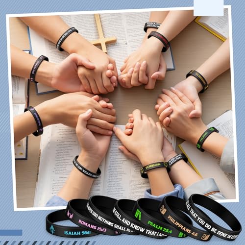 Ecation 72 Pcs Bible Verse Christian Bracelets Silicone,Black - color: Black
