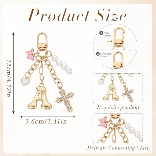 Cross Bag Charms Keychain - Butterflies Keyring Initial Purse Charm - color: Gold L