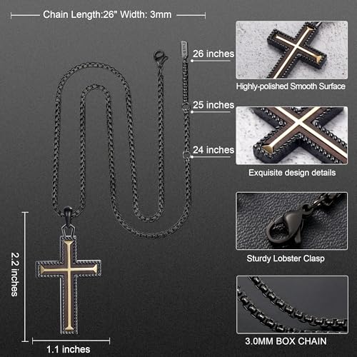Wooden Cross Necklace for Men With Stainless steel And Black Ebony Adjustable Box Chain 24–26 inches Suitable for Everyday Wear And Christian Gifts for Men - color: Black-A