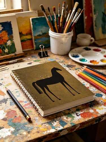 Vintage Surrealism Black Horse Notebook, Horse Gifts for Women Men Journal, Martini Lover Gifts, Abstract Minimalist Mid Century Modern Hardcover Notebook Journal for Work Study 5.5x8.3 in - color: Surrealism Black