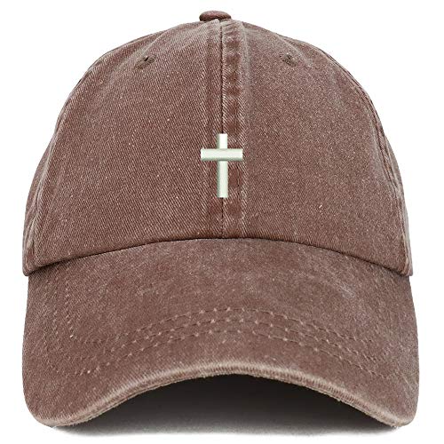 Trendy Apparel Shop Cross Embroidered Washed Cotton Adjustable Cap - color: Chocolate