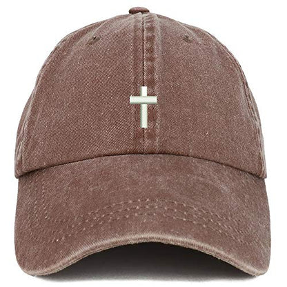 Trendy Apparel Shop Cross Embroidered Washed Cotton Adjustable Cap - color: Chocolate