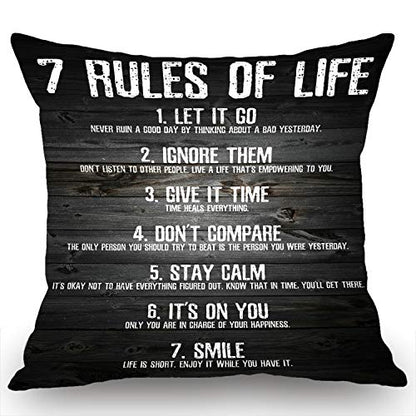 Swono 7 Rules of Life Motivational Quotes Throw Pillow Case Cushion Cover Cotton Linen 18x18 Inches for Sofa Couch - color: Sw-001