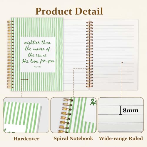 SAFDSGFDB Christian Psalm 93:4 Green Striped Notebook Journal 5.5x8.3 Inch - color: green