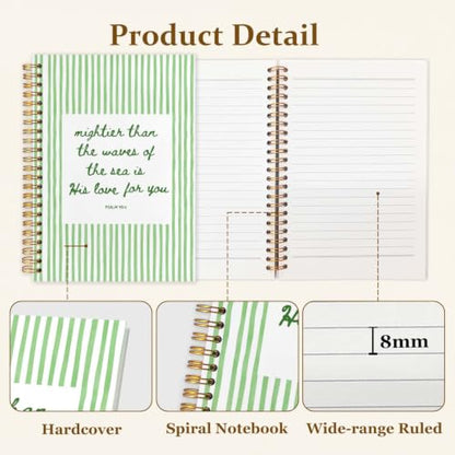 SAFDSGFDB Christian Psalm 93:4 Green Striped Notebook Journal 5.5x8.3 Inch - color: green