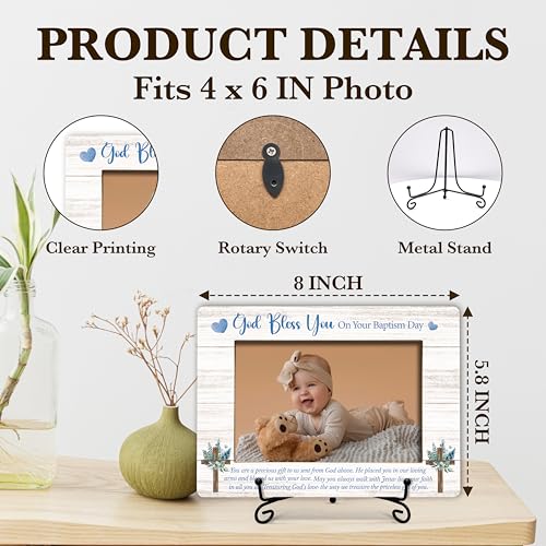 Gihyan Baptism Picture Frame, God Bless You Wooden Photo Frame, Blessing Gifts For Son From Mom Dad, Baby Boy Baptism Gifts From Godfather Godmother, Christian Frame With Stand-60 - color: Boy