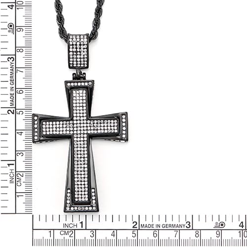 COOLSTEELANDBEYOND Mens Womens EXTRA LARGE Steel Cross Pendant Necklace with Cubic Zirconia and Wheat Chain - color: C-Metal Color: Black