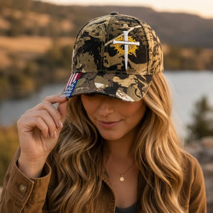 Christian Cross Baseball Cap for Men, American Flag - color: Camo