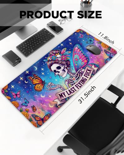 Mouse Pad, Desk Mat, 31.5x11.8in Large Mousepad - color: Butterfly Skeleton