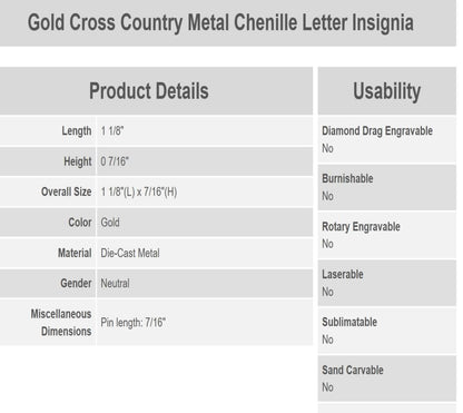 Sport Pins. Chenille Letter Pins. 4 Per order. School Sports Pin for Recognition and Achievement. - style: Cross Country