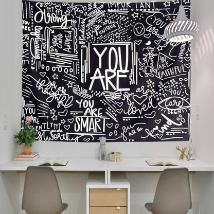 KJHL Black and White Quotes Motivational Tapestry Wall Hanging for Bedroom - color: Black, size: 48"L x 36"W