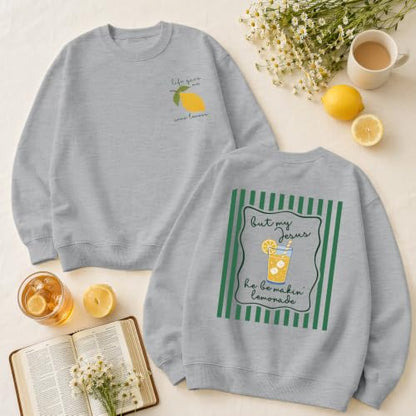 BINTEHGS Christian Sweatshirts For Women My Jesus Making Lemonade Graphic Faith Crewneck Pullover Religious Long Sleeve Shirt - color: Light Gray, size: X-Large