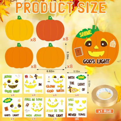 32 Pcs Pumpkin Halloween Fall Crafts for Kids DIY Jesus Cross Hanging Ornaments Decorations Pumpkin Stickers Kit with Ribbons for Thanksgiving Religious Christian Party Favors Sunday School Activities